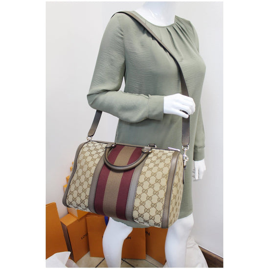 GUCCI VINTAGE WEB ORIGINAL GG CANVAS BEIGE/EBONY BOSTON BAG - CRTBLNCHSHP