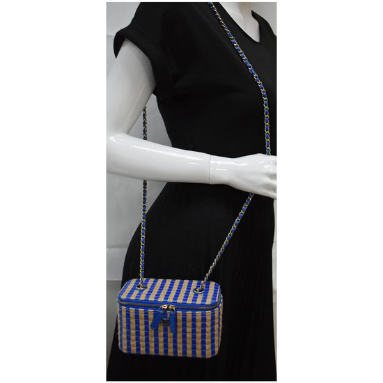 Chanel Raffia Jute Striped Vanity Case Chain Crossbody Bag