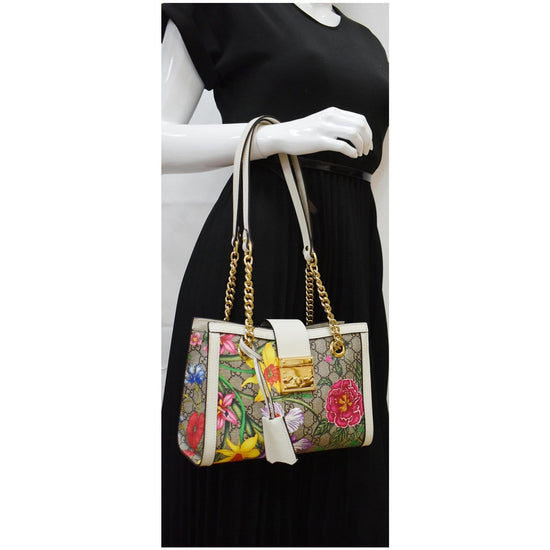 Gucci GG Supreme Monogram Flora Padlock Small Tote Bag (498156) For Sale at  1stDibs