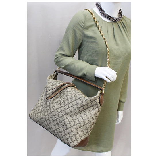 Gucci Hobo Monogram GG Supreme Large Light Brown in Coated Canvas