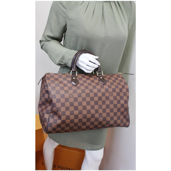 LOUIS VUITTON Speedy 35 Damier Ebene Satchel Bag Brown-US