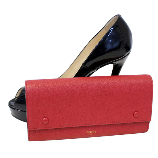 Celine Multifunction Strap Wallet Leather Large Red 2147891