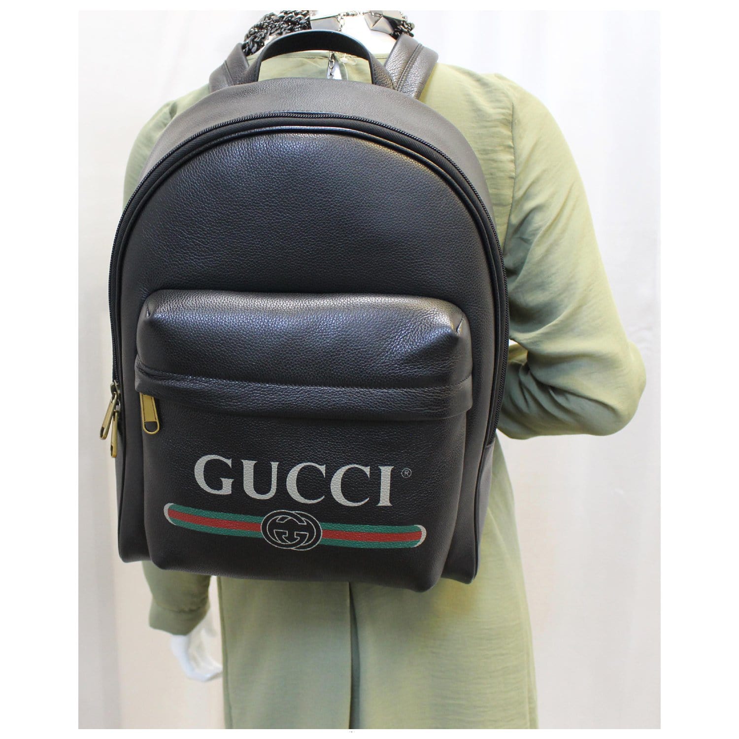 Gucci Leather Print Backpack Bag Black 
