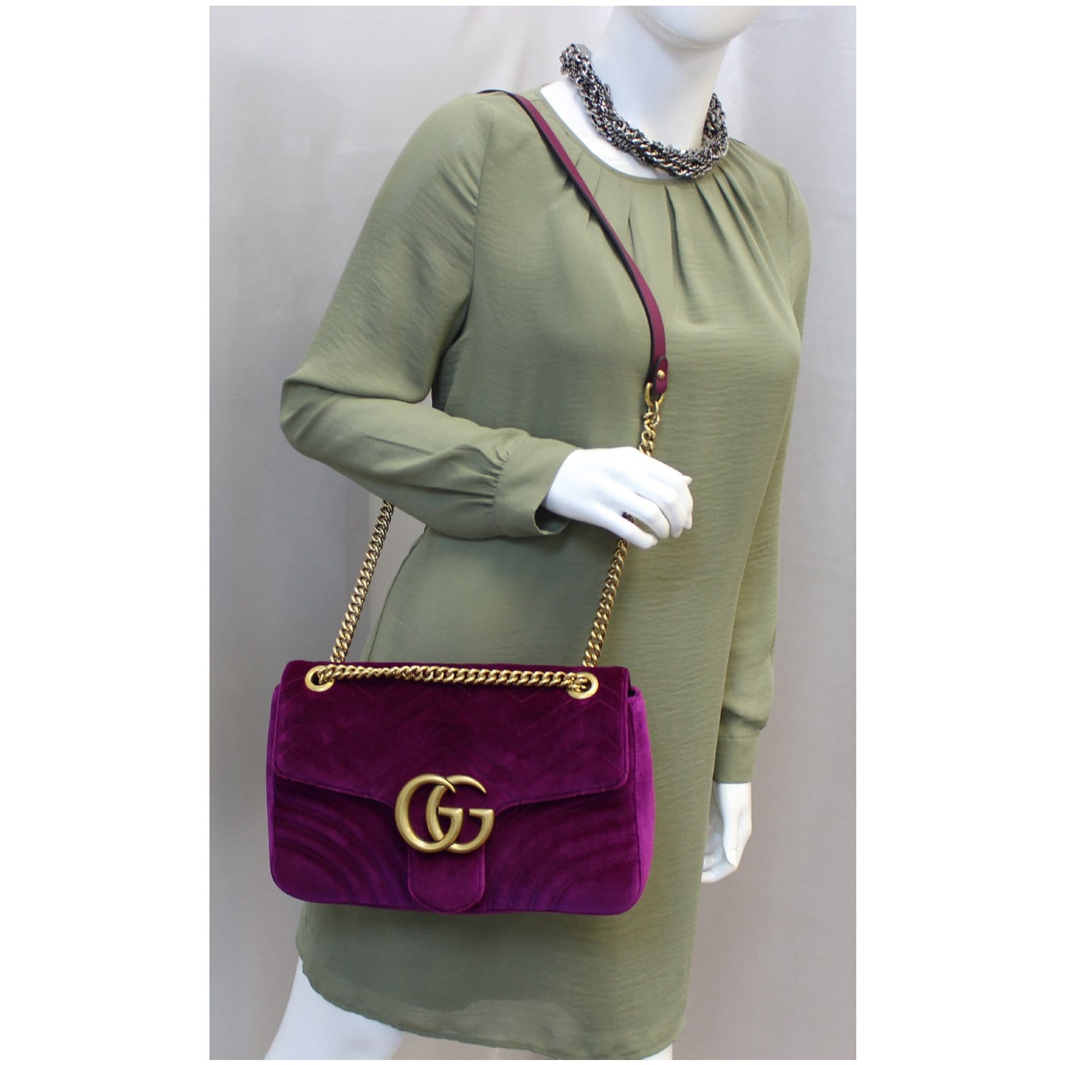 GUCCI GG Marmont Velvet Medium Shoulder 