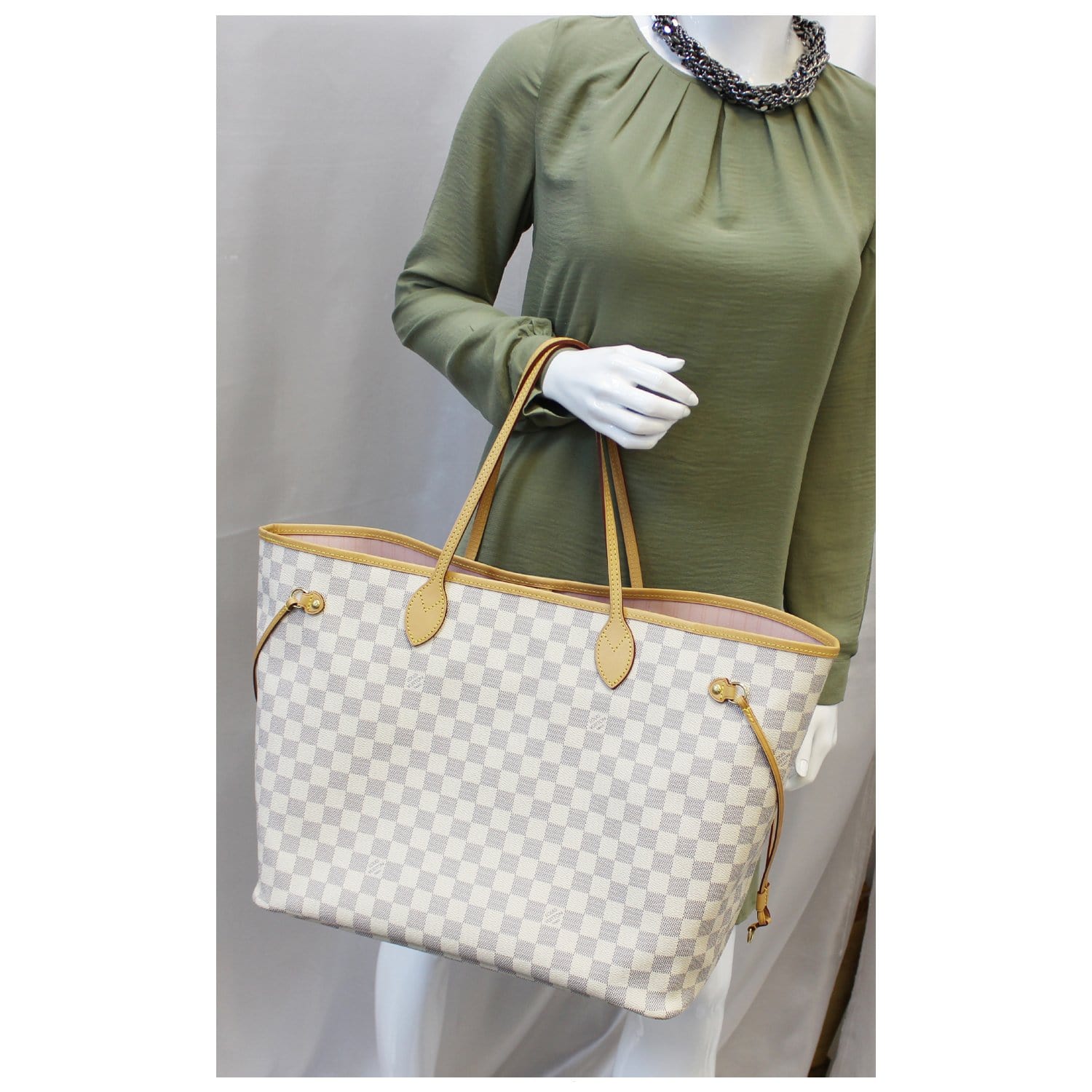 LOUIS VUITTON Neverfull GM Damier Azur Tote Shoulder Bag Rose Ballerin-US