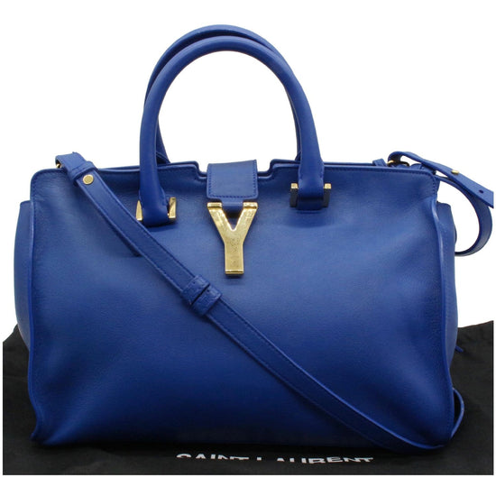 Yves Saint Laurent Blue Leather/Suede Downtown Cabas Small Tote Bag -  Yoogi's Closet