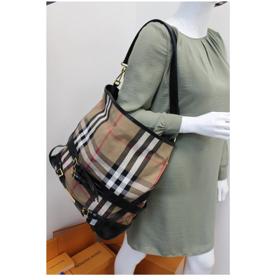 Burberry Brown House Check Canvas Medium Bridle Gosford Hobo Burberry