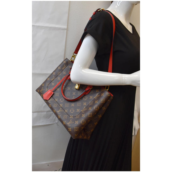 Red Leather and Brown Monogram Coated Canvas Flower Tote Gold Hardware, 2020