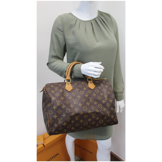 LOUIS Vuitton Brown Faux Leather LV Logo Speedy 35 Doctor Handbag Purse