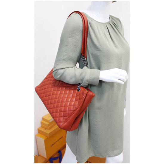 Chanel Quilted Caviar Leather Rock in Rome Tote Bag Dark Red Coral