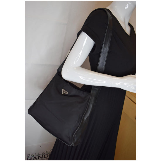 Prada - Black Leather & Nylon Wallet with Shoulder Strap