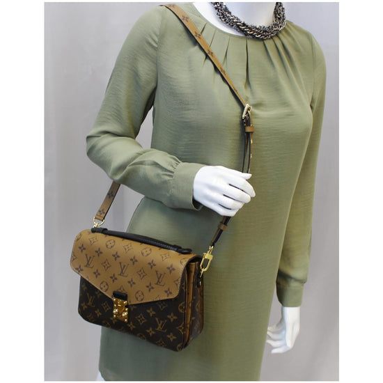 Louis Vuitton Brown Reverse Monogram Coated Canvas Pochette Métis Gold Hardware, 2021 (Like New), Womens Handbag