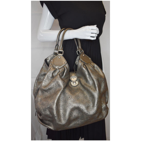 Auth Louis Vuitton Metallic Mordore Monogram Mahina Leather Large Hobo