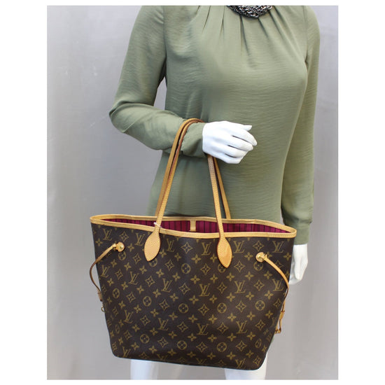 LOUIS VUITTON Neverfull MM Monogram Canvas Tote Shoulder Bag Fuchsia 