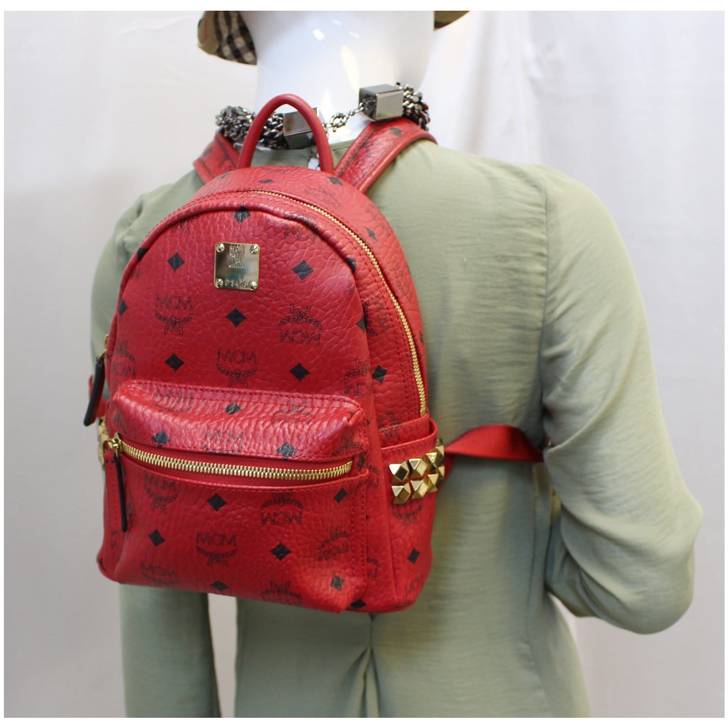 MCM Mini Stark Side Stud Backpack Bag Red - Used MCM Bag
