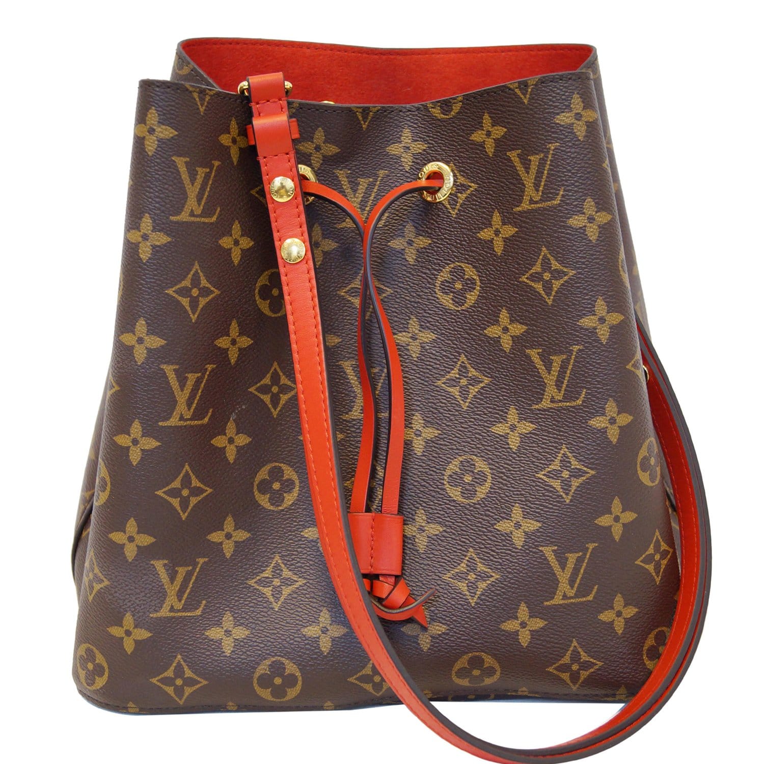 Louis Vuitton Brown Monogram Red Neonoe Bucket Bag Shoulder Tote