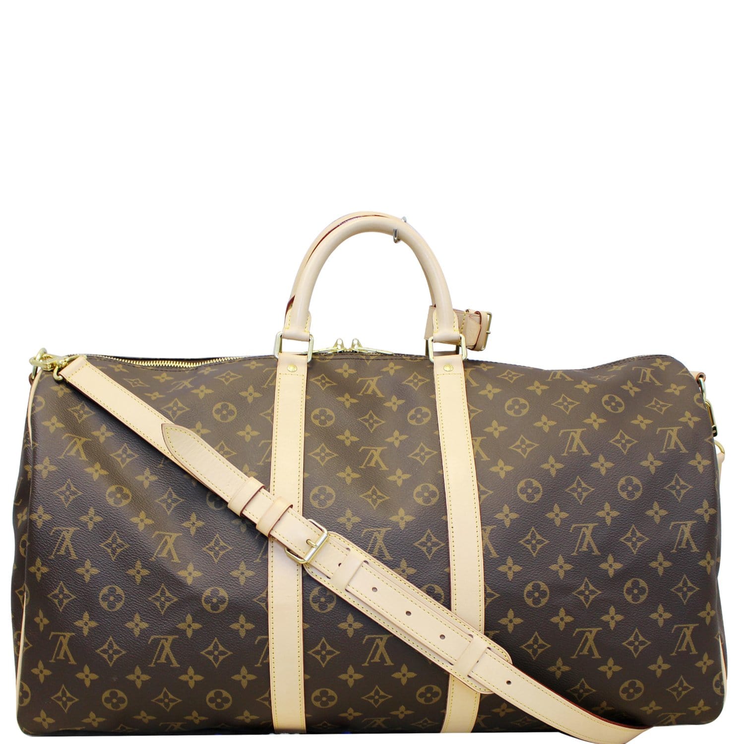 LOUIS VUITTON Keepall Bandouliere 55 Monogram Canvas Travel Bag Brown