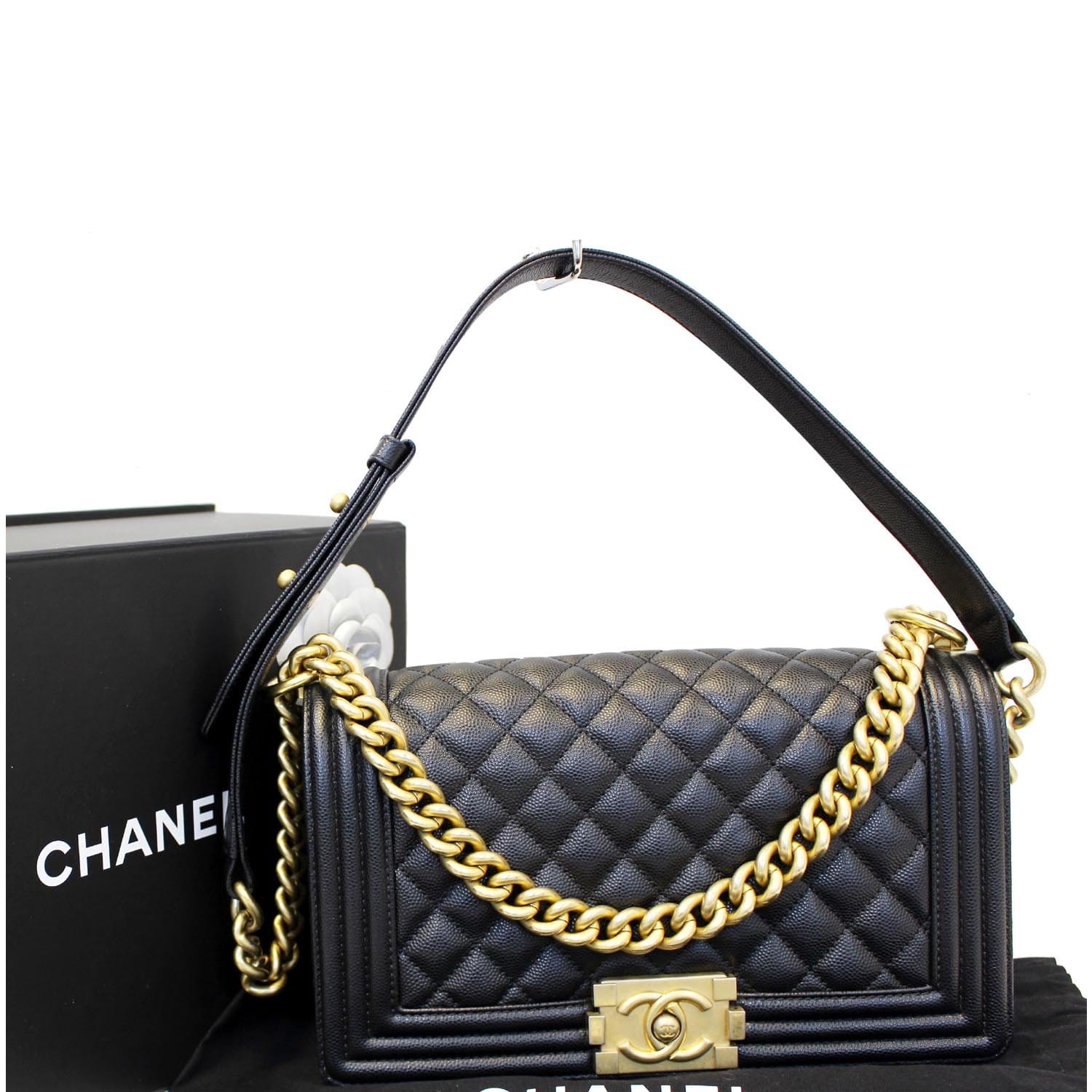 Chanel Boy Bag Black Quilted Caviar  Nice Bag