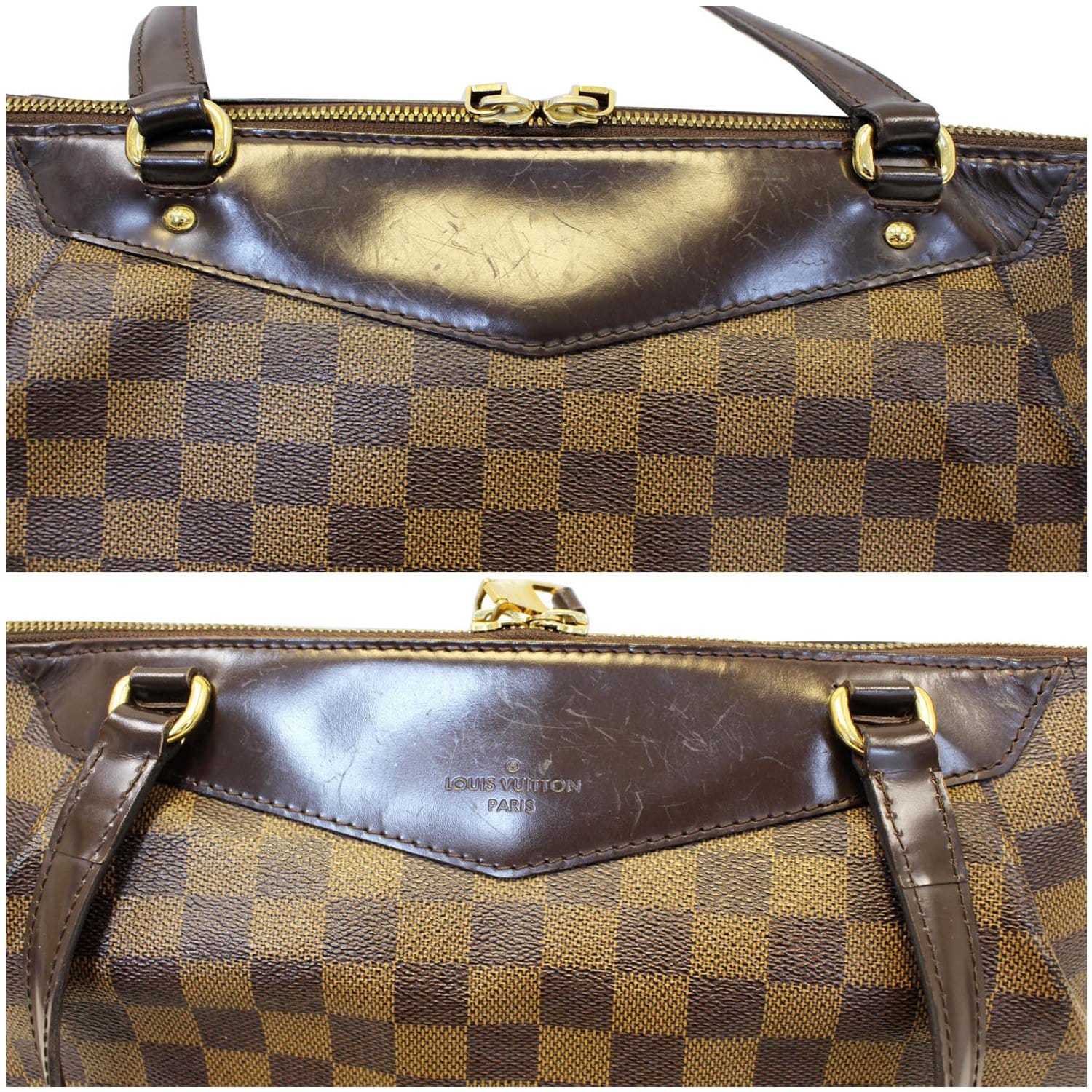 Westminster PM Damier Top handle bag in Coated canvas, Gold Hardware