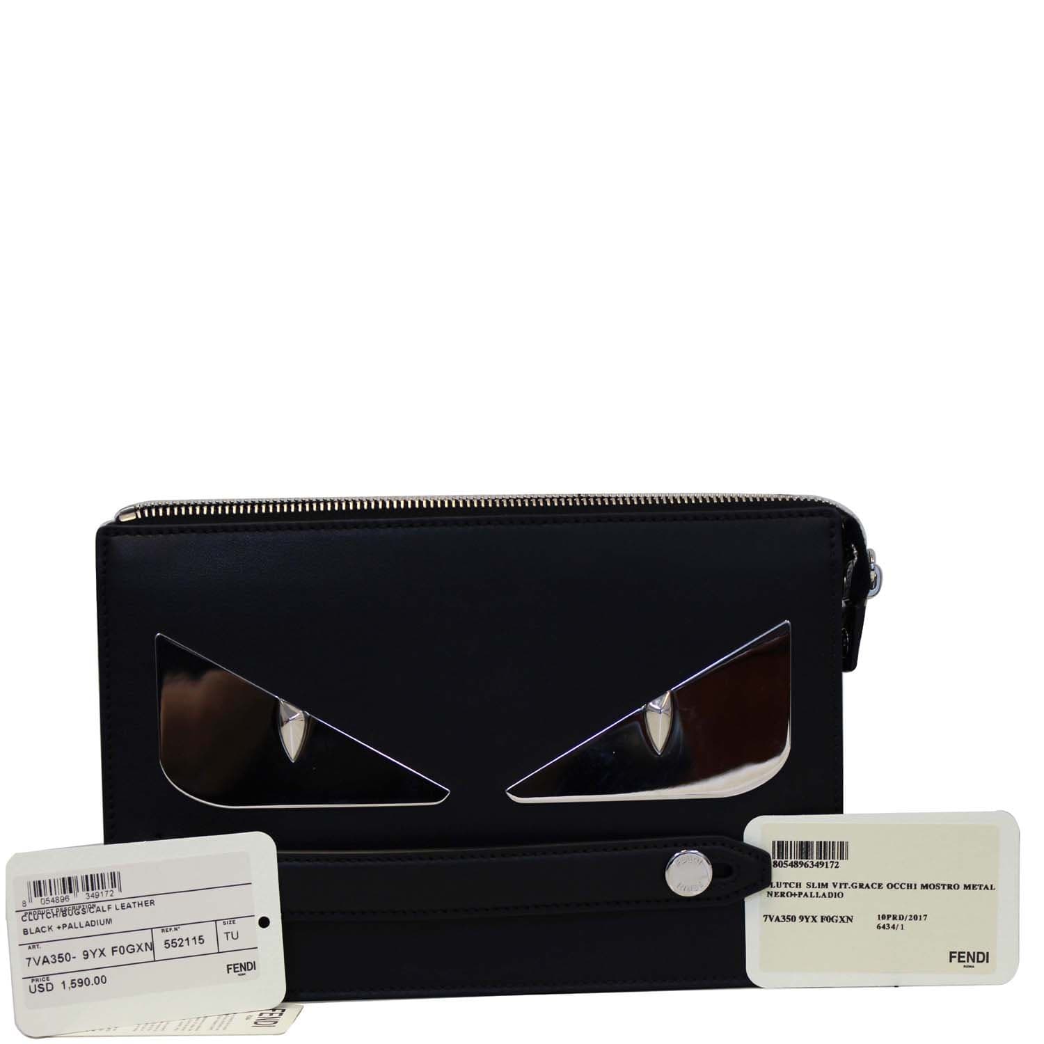 Fendi Clutch Bag Bugs Metal Slim Black For Women