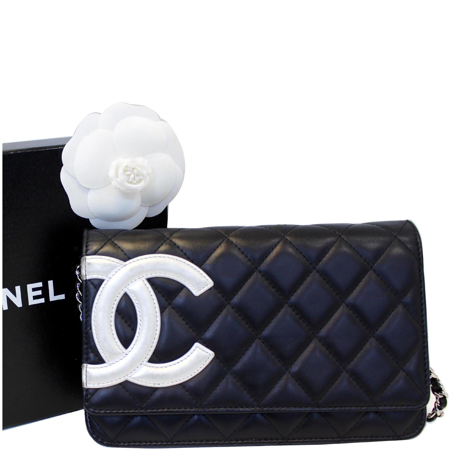 Chanel Black Quilted Lambskin Cambon Card Holder Wallet Case 56ck32s