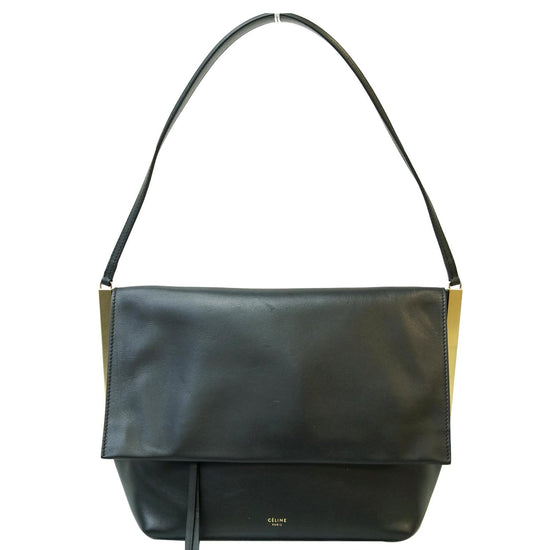 CELINE Flap Clasp Smooth Calfskin Shoulder Bag Black