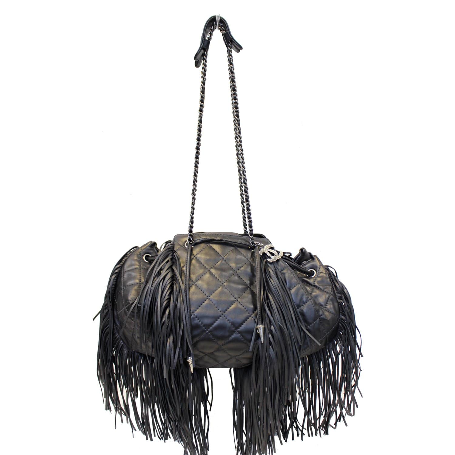 CHANEL Paris Dallas Drawstring Fringe Shoulder Bag Black-US