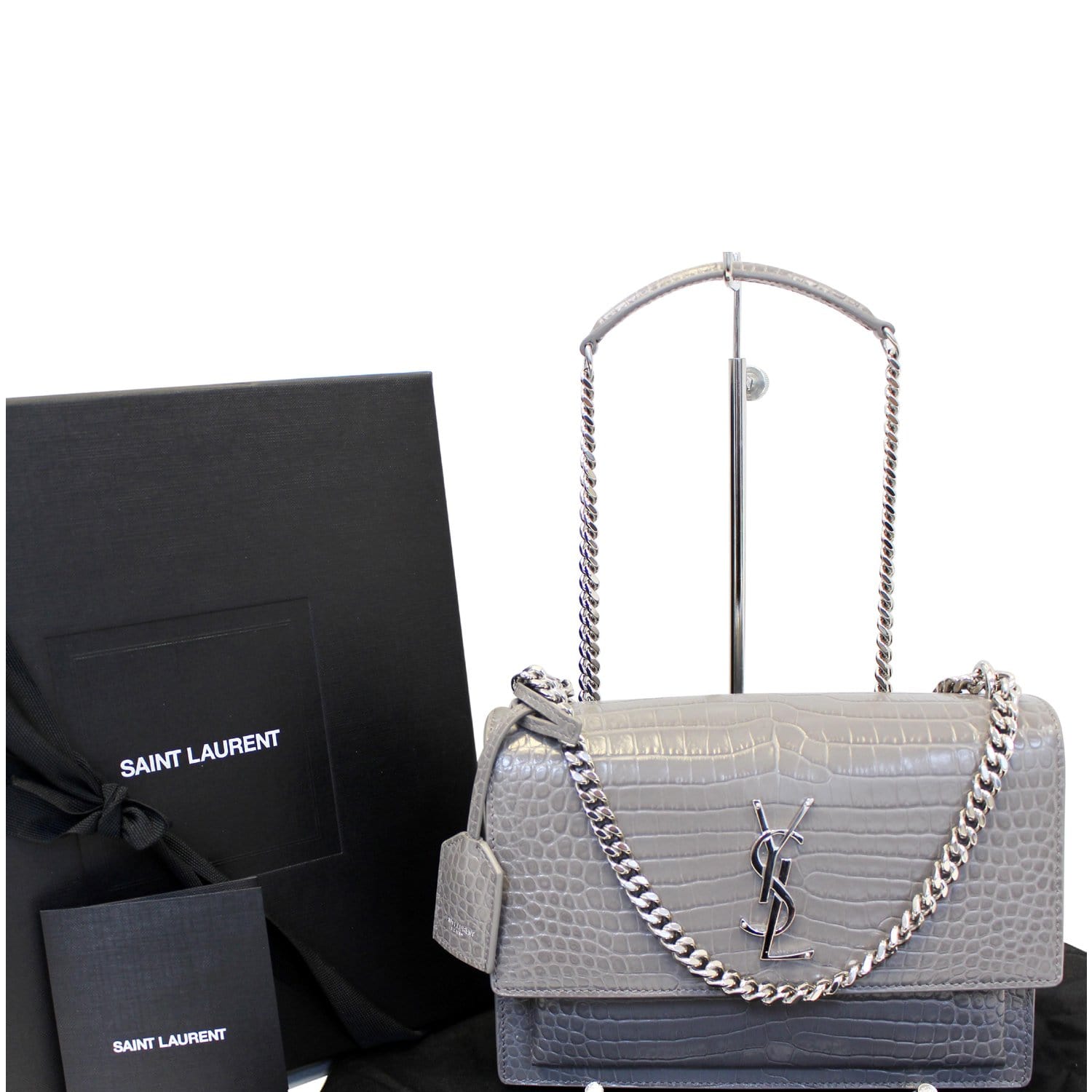 Saint Laurent Women's Medium Sunset Croc-Embossed Leather Shoulder Bag - Dark Beige