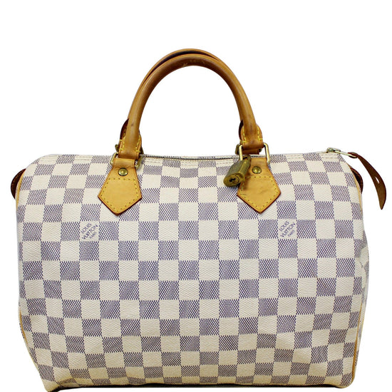 Authentic LOUIS VUITTON Speedy 30 Damier Azur White Hand Bag Purse 