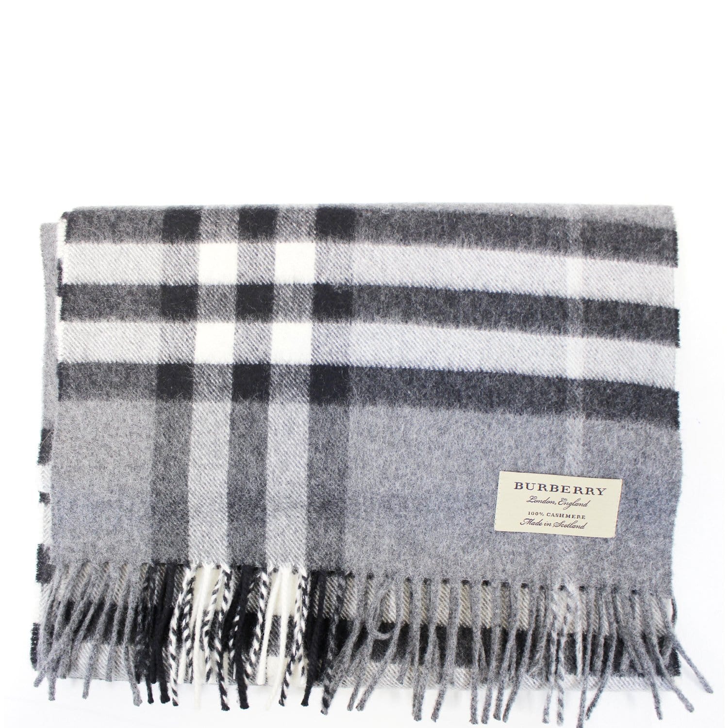 BURBERRY Classic Check Cashmere Scarf Grey-US