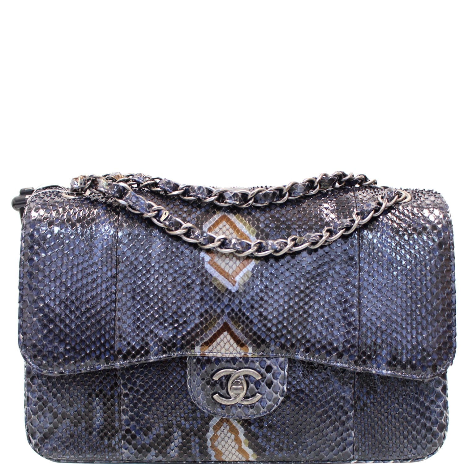 Chanel Timeless Classic Double Flap Python Shoulder Bag Blue