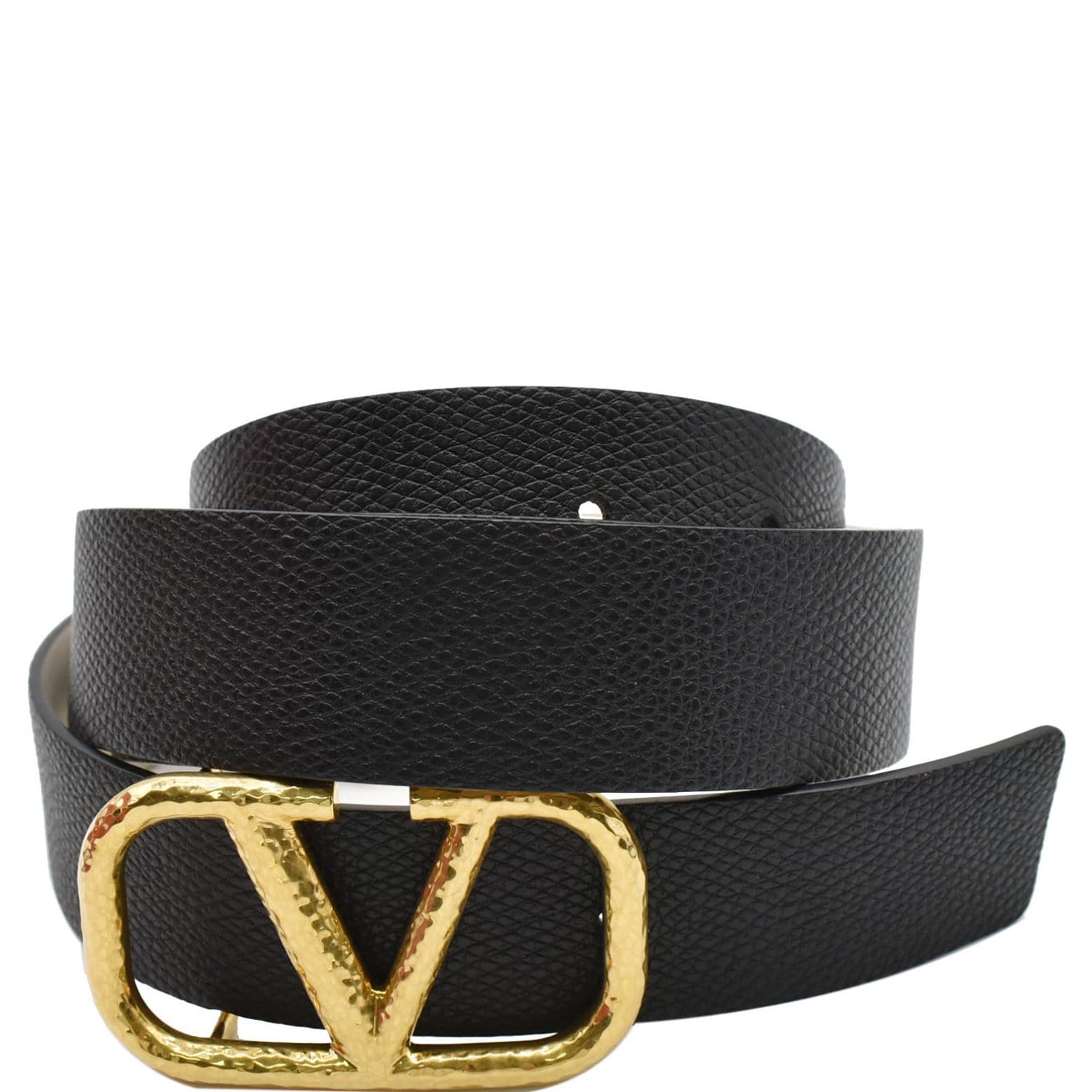 Valentino Garavani Vlogo Buckle Reversible Leather Belt Black