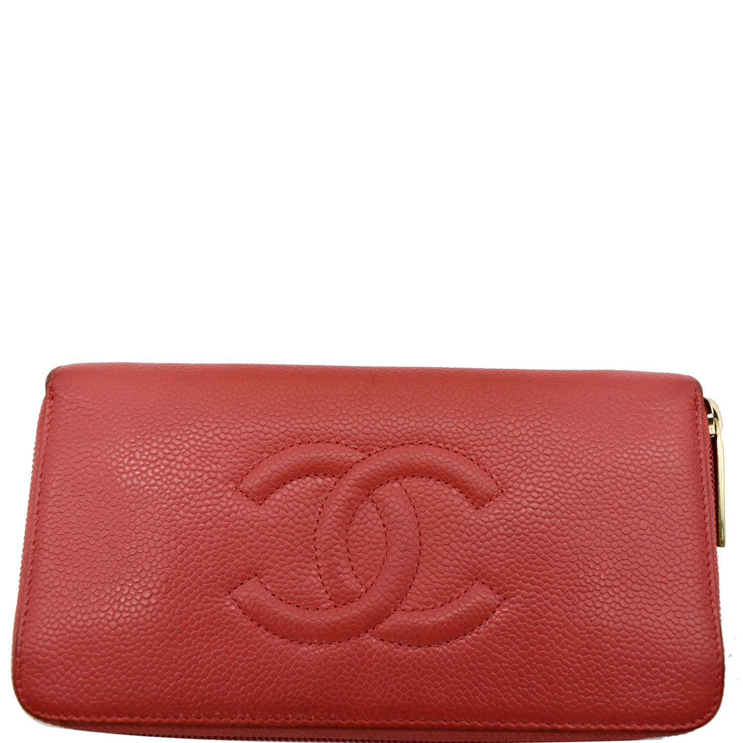 CHANEL CC Timeless Caviar Zip Around Wallet Red