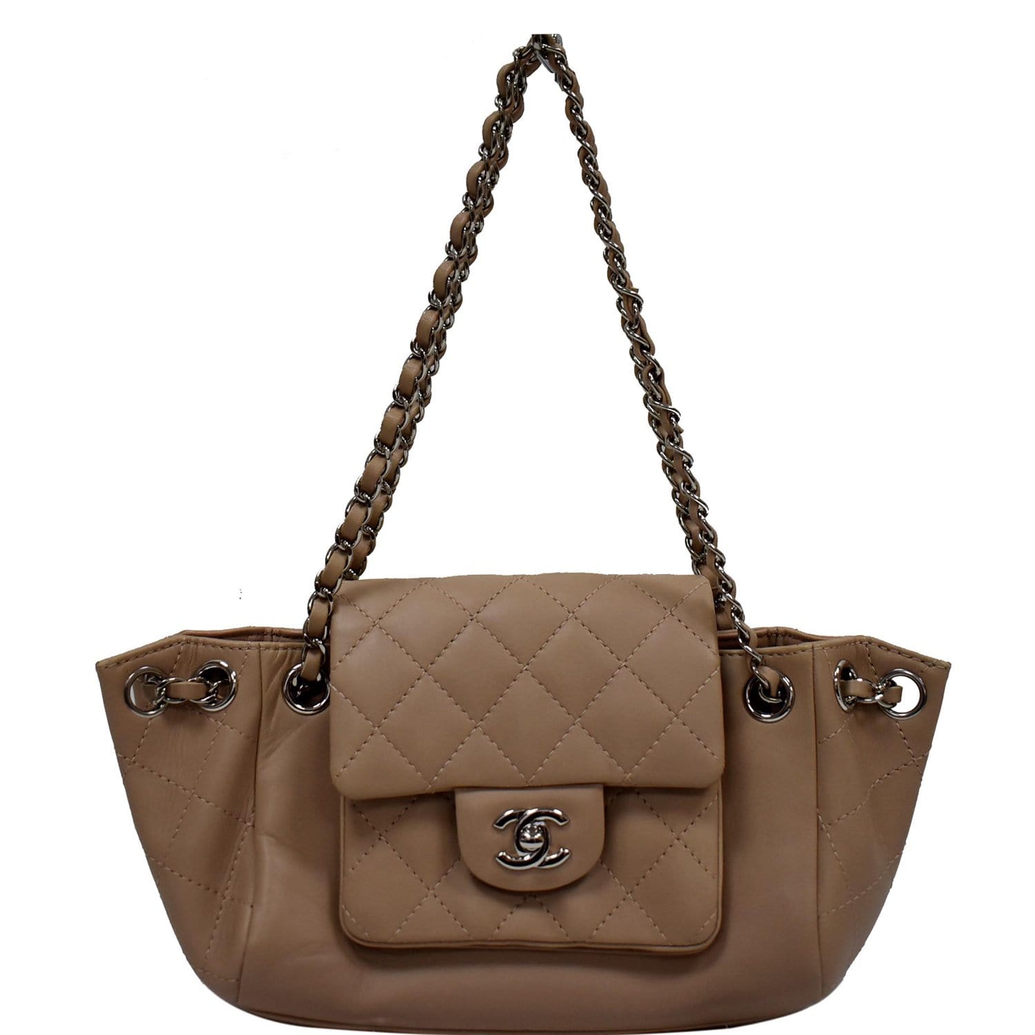 CHANEL Beige Lambskin Leather Vintage Flap Backpack - The Purse Ladies