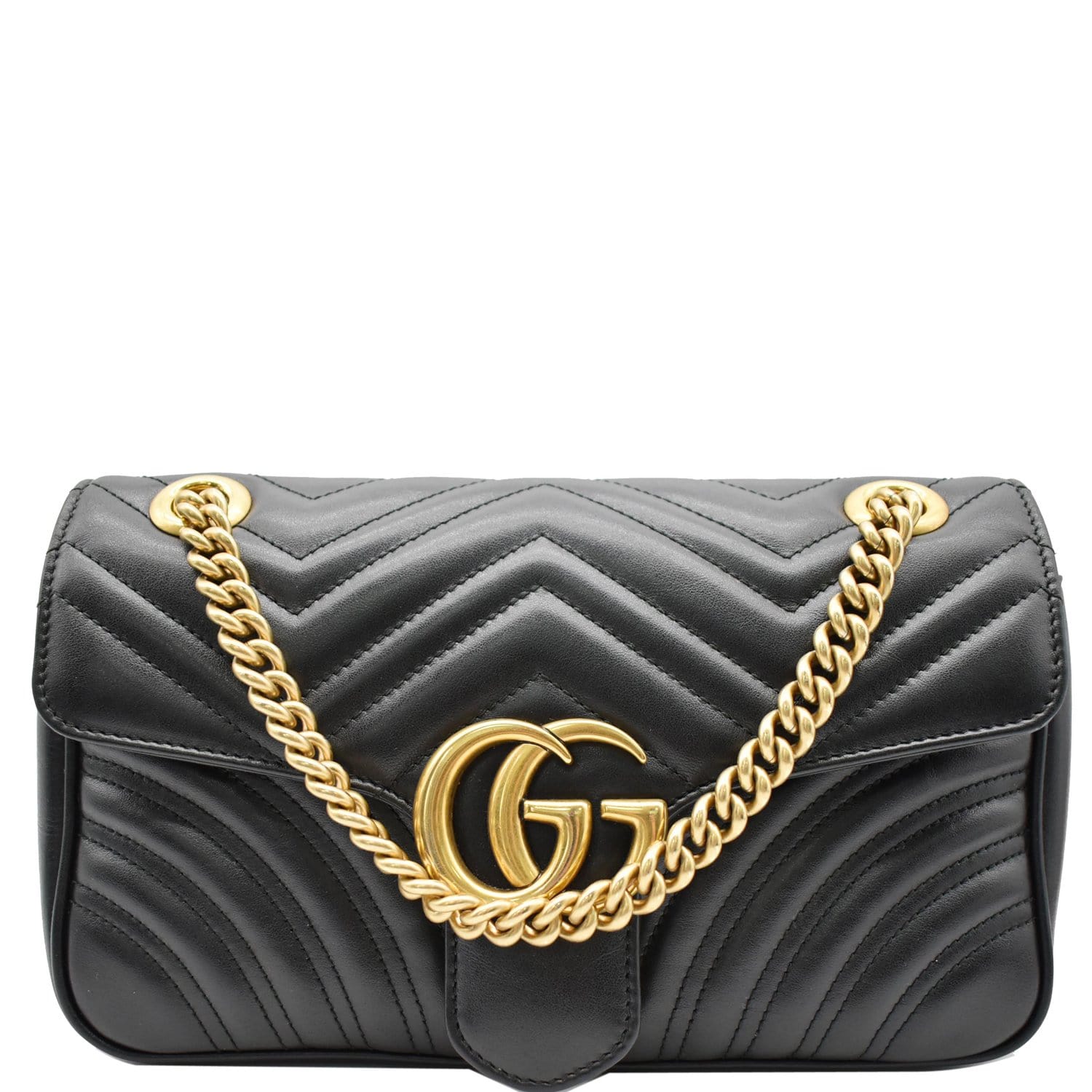 GG Marmont small shoulder bag in black and white leather