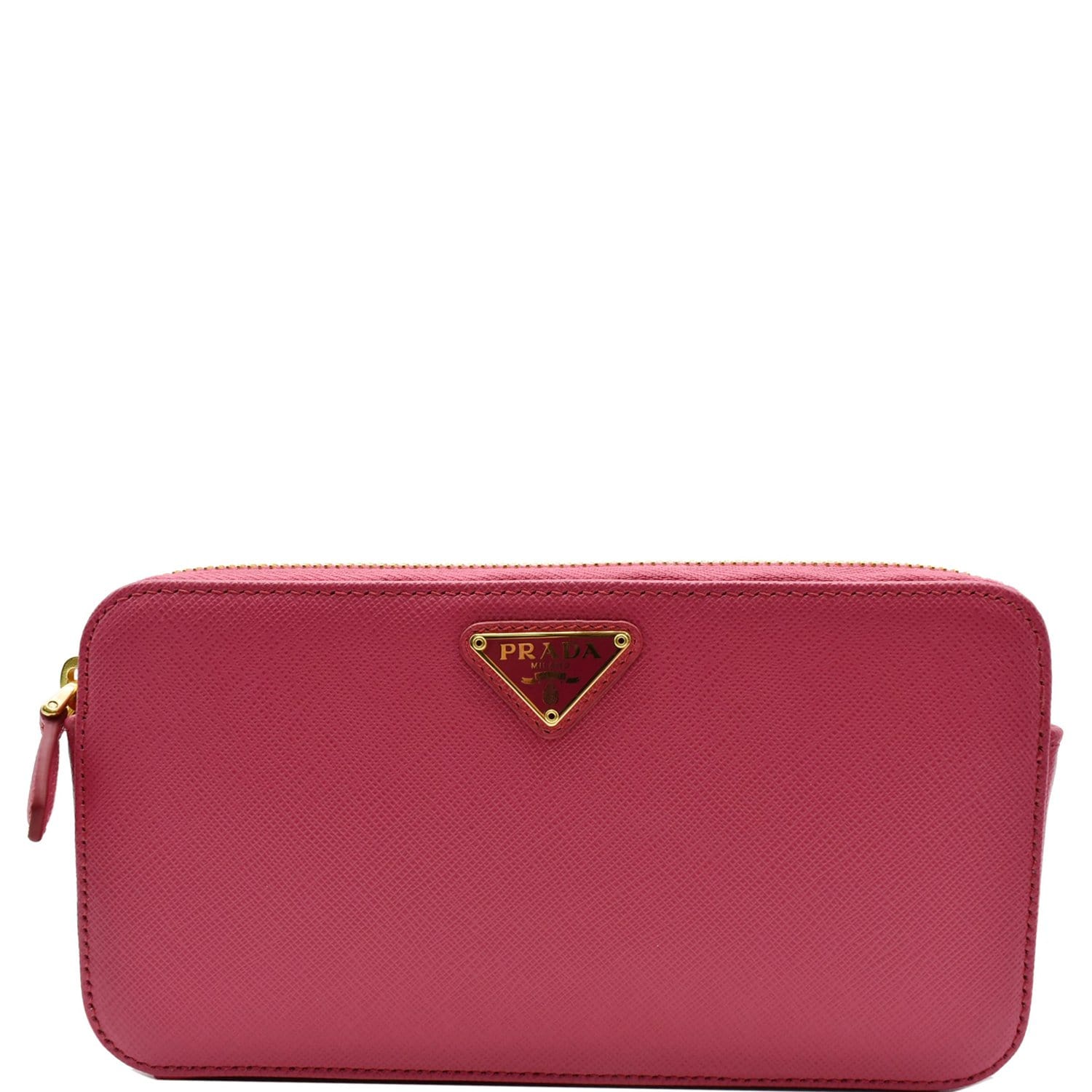 Powder Pink Saffiano And Leather Wallet With Shoulder Strap