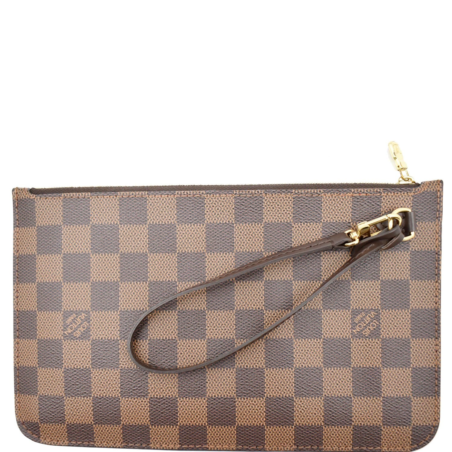 LOUIS VUITTON Neverfull MM Damier Ebene Pochette Wristlet Pouch Brown