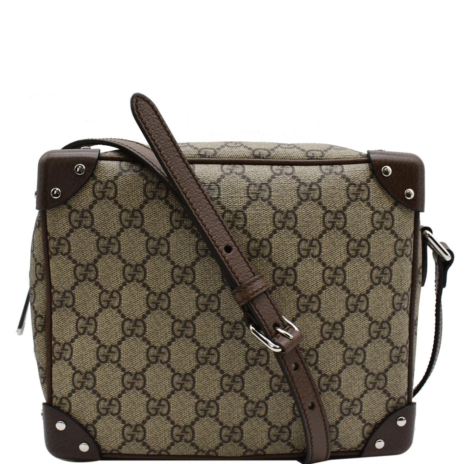 Gucci Suprême GG Shoulder Bag in Beige Monogram Canvas and Brown