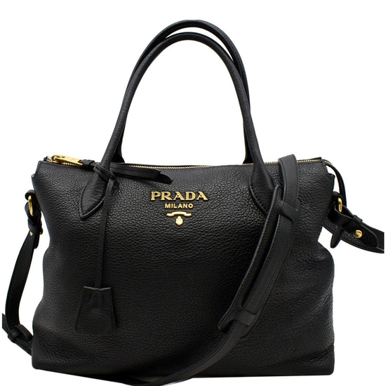 Prada Logo Bucket Messenger Bag Vitello Phenix Medium Black 2164012