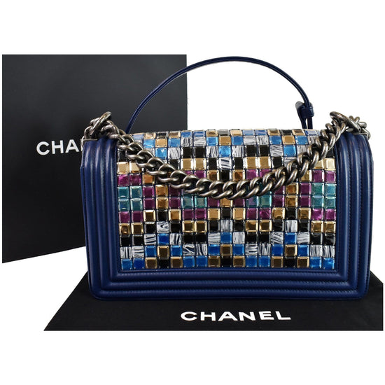 Chanel Blue Metiérs d'Art Mosaic Embroidered Small Boy Bag of Lambskin  Leather with Antiqued Gold Tone Hardware, Handbags and Accessories Online, 2019