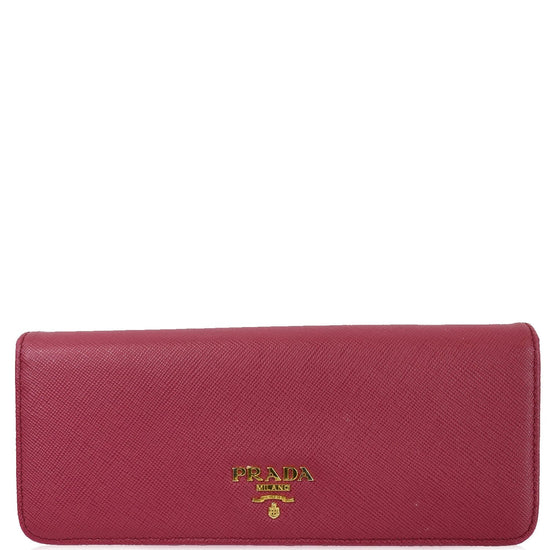 Prada Pink Saffiano Lux Leather Metal Bar Flap Continental Wallet