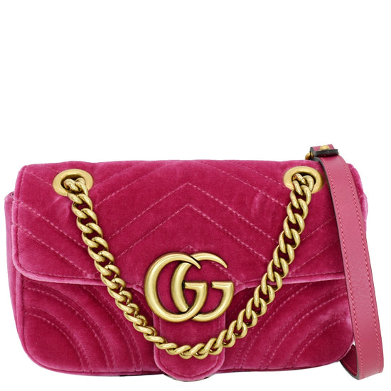 Gucci GG Marmont Velvet Small Crossbody Bag Pink 443497