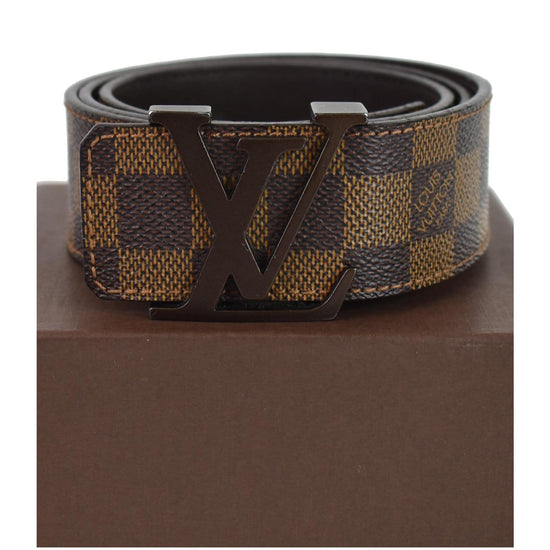 LOUIS VUITTON Damier Ebene LV Paris Buckle Belt 85 34 Gold 1300468