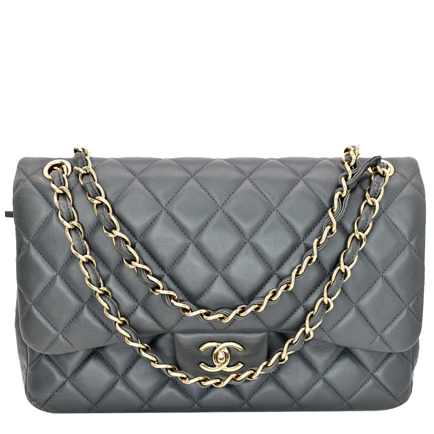Chanel Silver Metallic Quilted Lambskin Jumbo Classic Double Flap