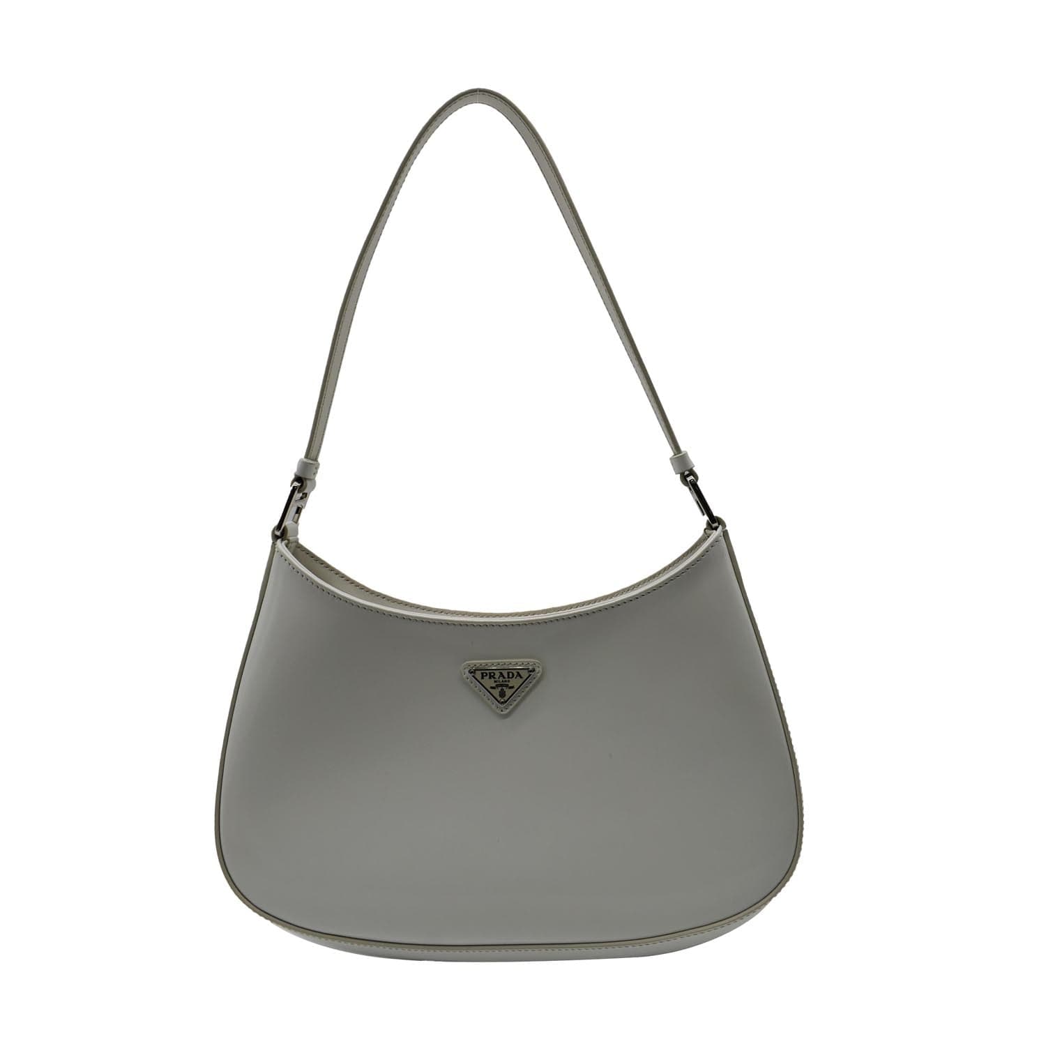 White Prada Cleo Brushed Leather Shoulder Bag