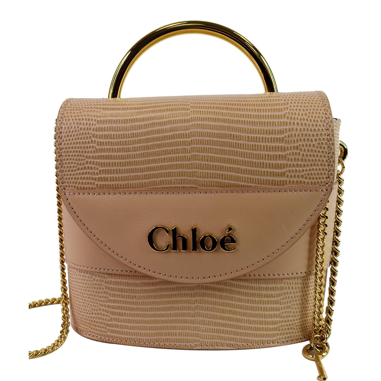 Chloe Pink Croc Embossed Leather Small C Double Carry Shoulder Bag Chloe