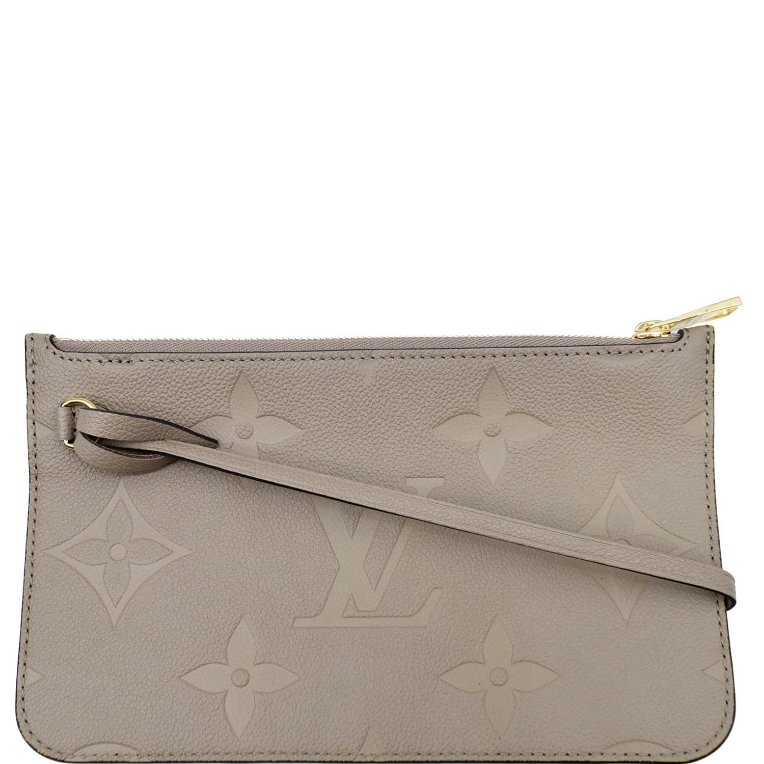 LOUIS VUITTON Empreinte Monogram Neverfull MM Pochette Wristlet Cream