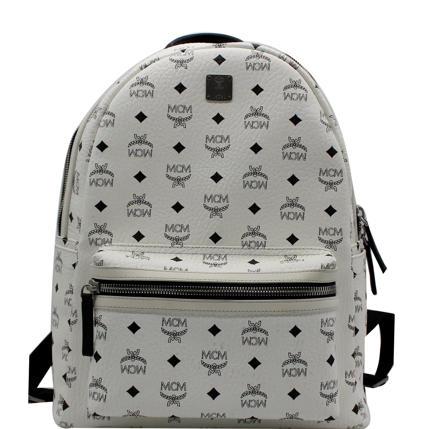 MCM White Visetos Coated Canvas Small Studs Stark Backpack MCM