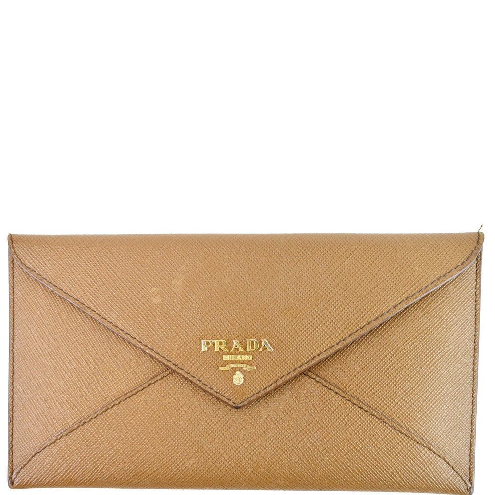 PRADA Envelope Saffiano Leather Wallet Brown