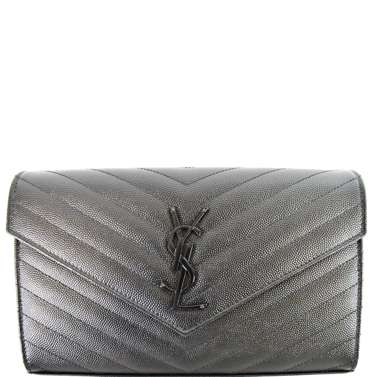 YSL Wallet on Chain Small in Monogram Grain Black Leather and